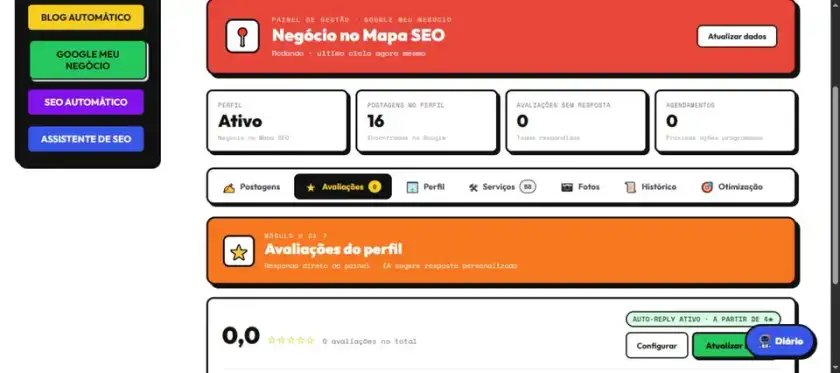 Painel real de avaliações do Perfil da Empresa