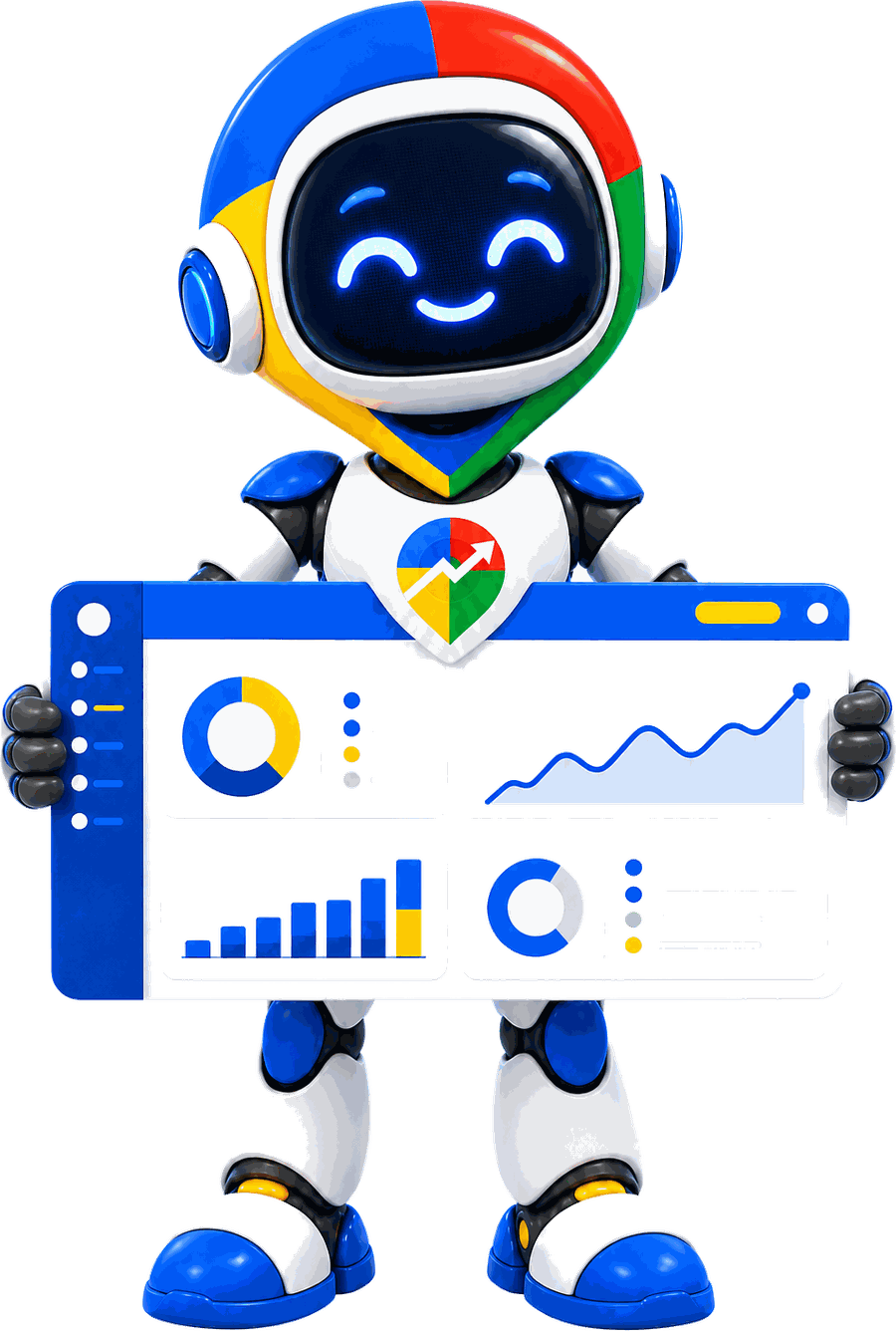 Mascote do Negócio no Mapa segurando um painel de resultados